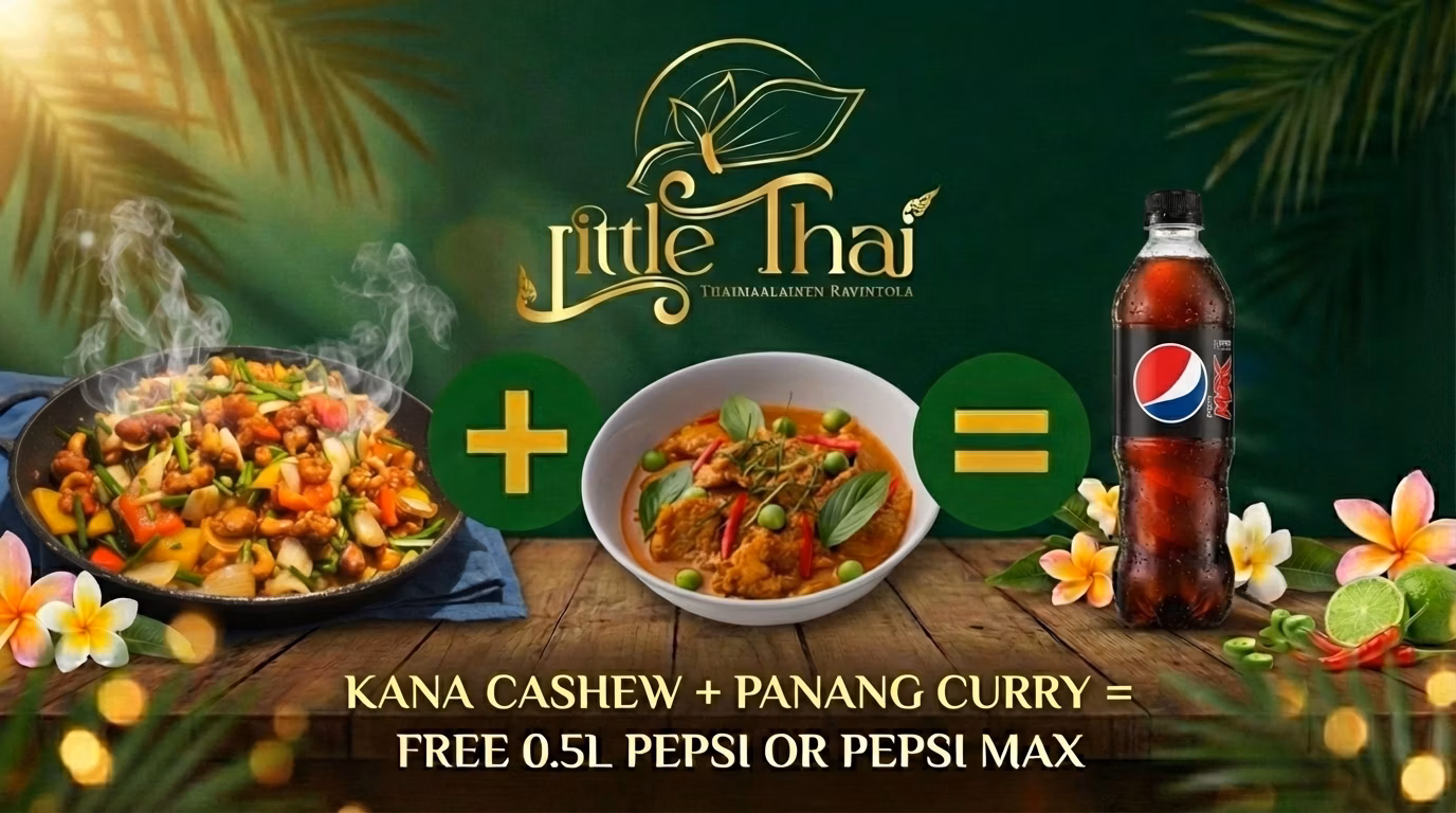 Cashew Kana (Kai Pad Med Mamuang) + Panang Curry + Pepsi/max 500 ml