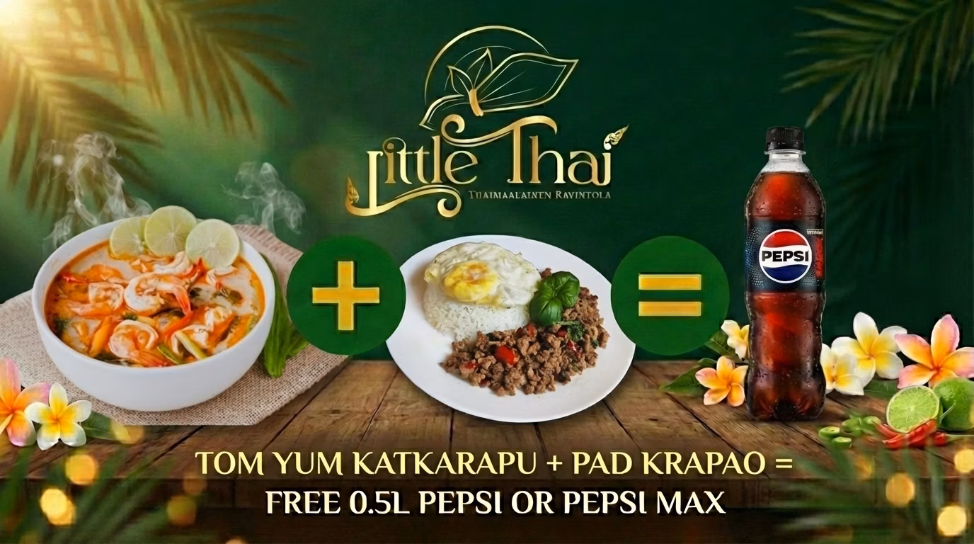 Tom Yum Katkarapu + Pad Kra Pao + Pepsi/max 500 ml