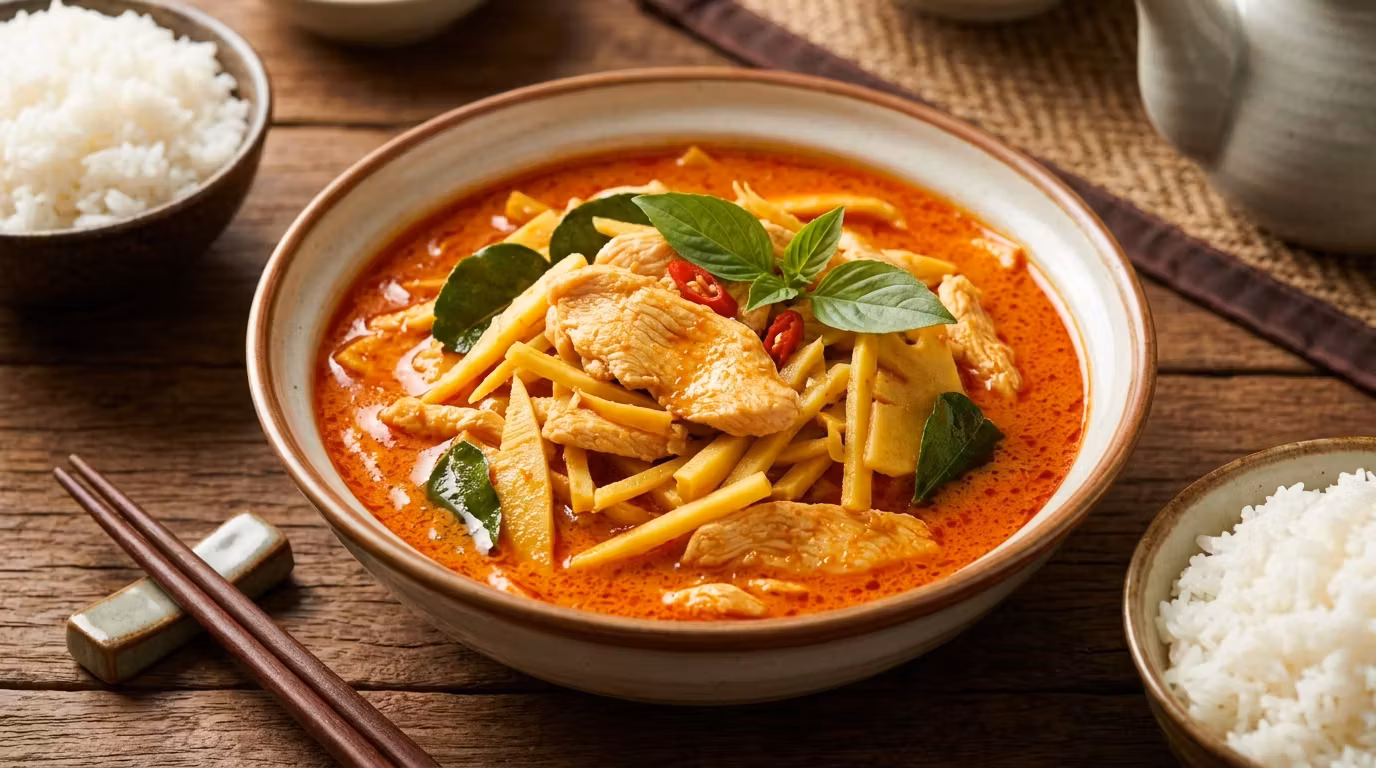 Punainen curry bambunversoilla